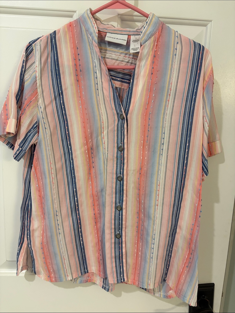 Alfred Dunner Coral, Navy & Cream Striped Button-Front Women's Shirt